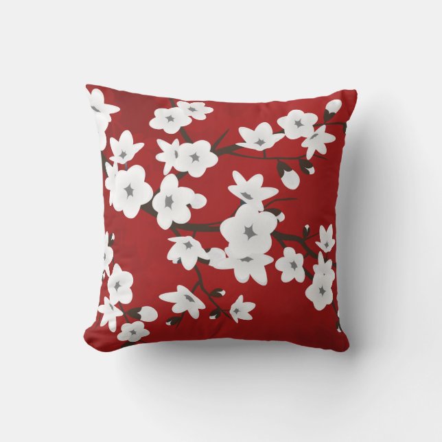 Coussin D'extérieur Asie Floral blanc cerisier rouge (Recto)