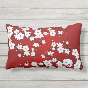 Coussin D'extérieur Asie Floral blanc cerisier rouge