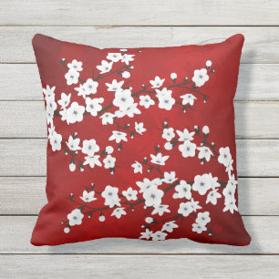 Coussin D'extérieur Asie Floral blanc cerisier rouge