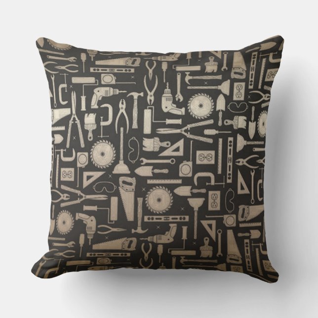 Coussin D'extérieur Atelier Black & Gold Outils Lancer l'oreiller (Recto)