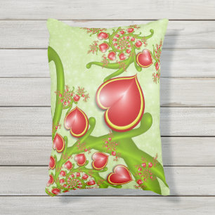 Coussin D'extérieur Avec beaucoup d'amour Rouge Coeurs Jaunes Fractal