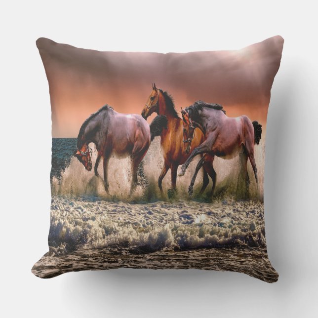 Coussin D'extérieur Aventure Wild Horses Lake (Recto)