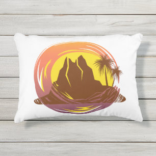 Coussin D'extérieur Badge avec paysage volcanique tropical et palmiers