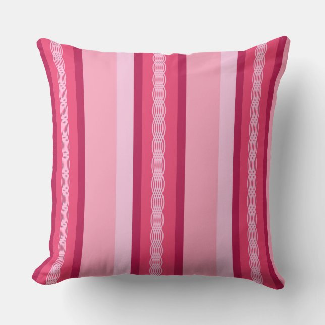 Coussin D'extérieur Bande d'auvent du milieu du siècle - rose et vin (Recto)