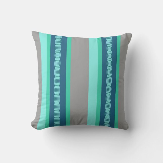 Coussin D'extérieur Bande d'auvent du milieu du siècle - turquoise & g (Recto)