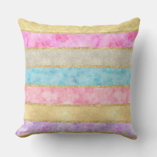 Coussin D'extérieur Bandes d'aquarelle Gold Glitz