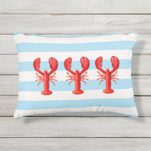 Coussin D'extérieur Bandes marines bleues et blanches et homards rouge
