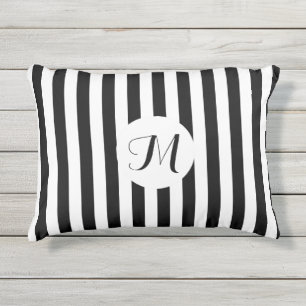Coussin D'extérieur Bandes noires et blanches avec Monogramme personna