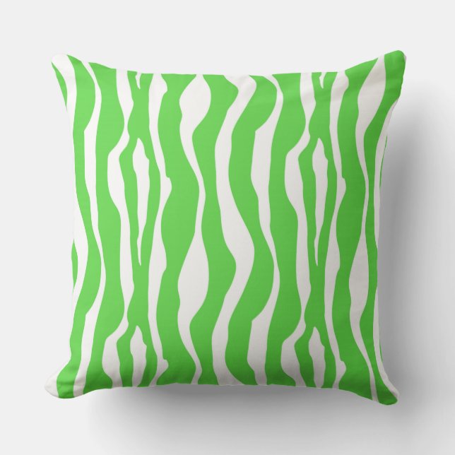 Coussin D'extérieur Bandes zébrées - Vert citron vert et blanc (Recto)