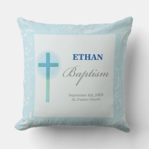 Coussin D'extérieur Baptême de garçon au dentelle bleue
