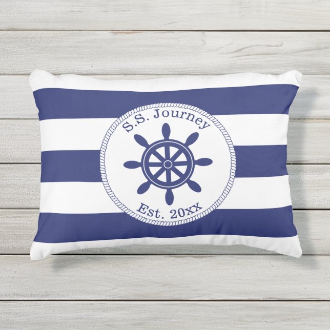 Coussin D'extérieur Bateau à roue du capitaine nautique Ajouter le nom (Devant)
