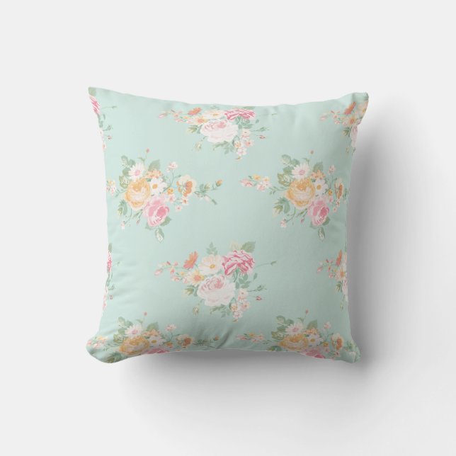 Coussin D'extérieur belle, menthe, shabby chic, country chic, floral, (Recto)