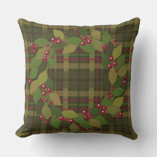 Coussin D'extérieur Berries et couronne Feuille   Rustic Plaid