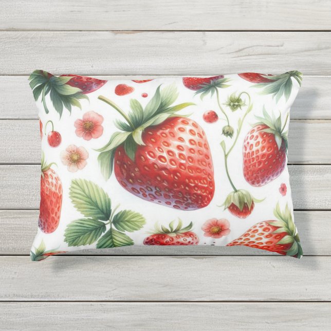Coussin D'extérieur Berry rouge fraise sur blanc (Devant)