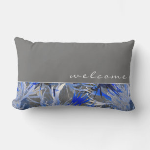 Coussin D'extérieur Bienvenue    Blanc gris et bleu Abstrait floral