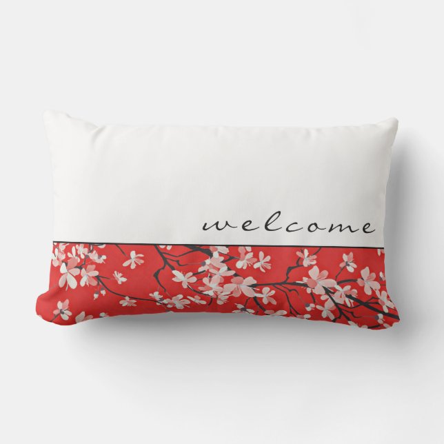 Coussin D'extérieur Bienvenue  | Blossoms blancs rouges et noirs (Recto)