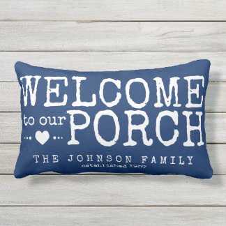 Coussin D'extérieur Bienvenue dans notre famille Porch Custom | Bleu e