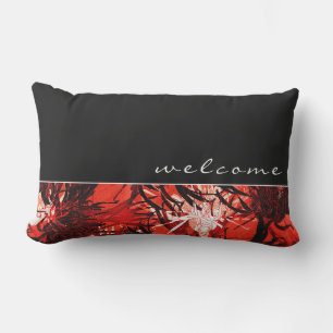 Coussin D'extérieur Bienvenue   Flore noire blanche et rouge Abstrait