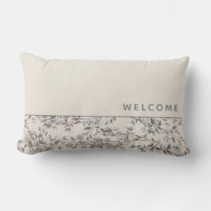 Coussin D'extérieur Bienvenue   Linge de lit beige et fleurs grises