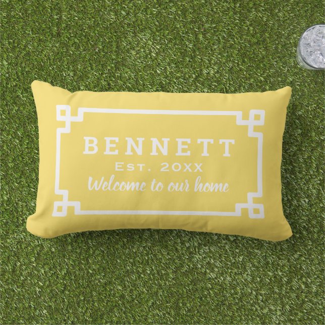 Coussin D'extérieur Bienvenue Monogramme Clé Grecque Jaune (Herbe)