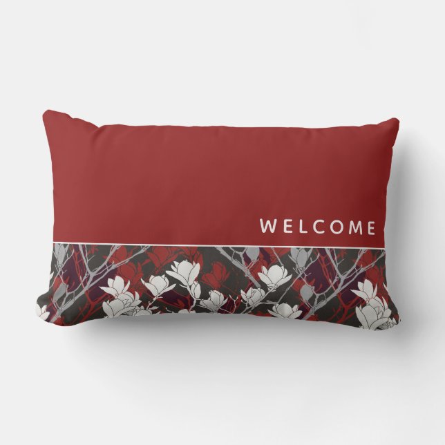 Coussin D'extérieur Bienvenue Red Black White & Grey Floral Design (Recto)