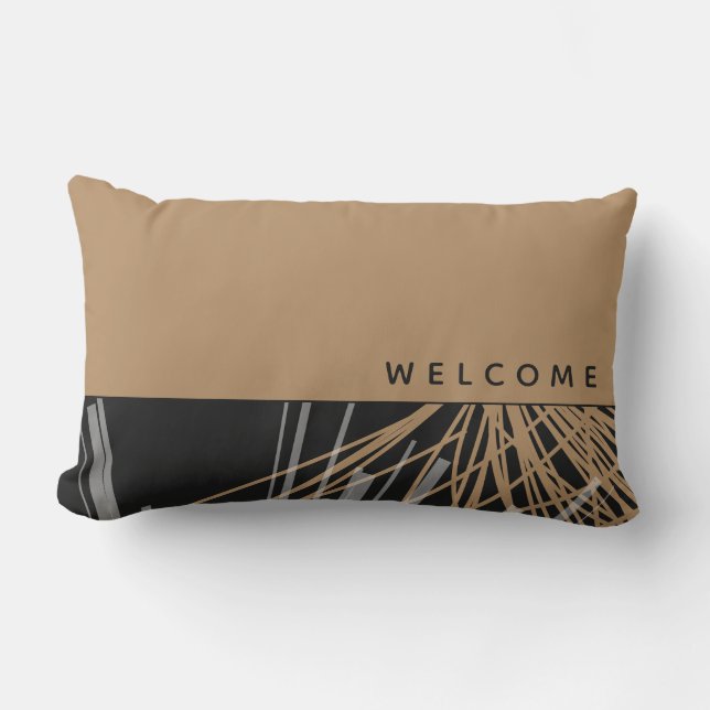 Coussin D'extérieur Bienvenue  | Rubans Abstraits Noir & Tan (Recto)