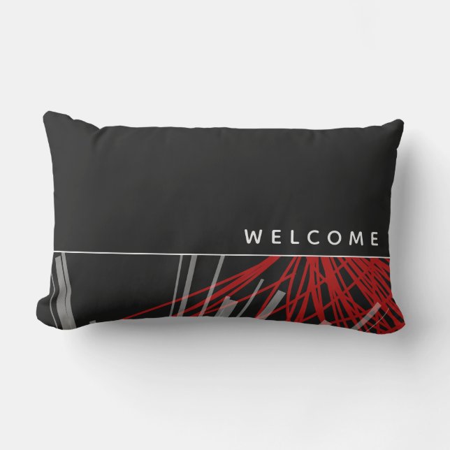 Coussin D'extérieur Bienvenue  | Rubans Abstraits noirs rouges et blan (Recto)