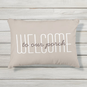 Coussin D'extérieur Bienvenue sur notre citation de porche Tan Neutre