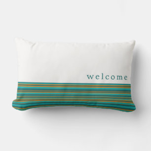Coussin D'extérieur Bienvenue    Turquoise blanc et Motif de bande ora