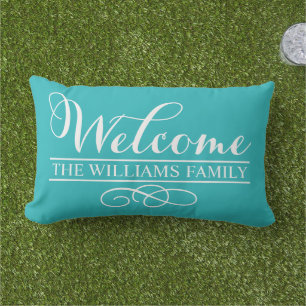 Coussin D'extérieur Bienvenue Turquoise Blue Custom Nom