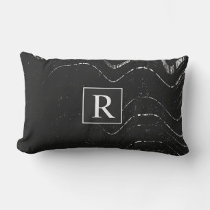 Coussin D'extérieur Black White Artsy Waves Rustique Vintage Monogramm