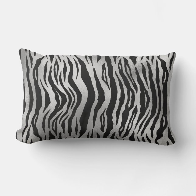 Coussin D'extérieur Black Zebra Stripes Poster de animal argent luxe (Recto)