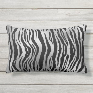 Coussin D'extérieur Black Zebra Stripes Poster de animal Silver Luxe 