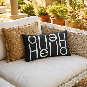 Coussin D'extérieur Blanc Moderne Bonjour Bienvenue Mot Art Sur Noir