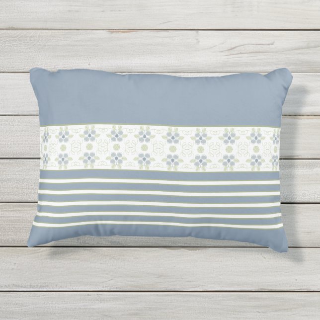Coussin D'extérieur Blancs et verts avec Flore Bleue (Dos)
