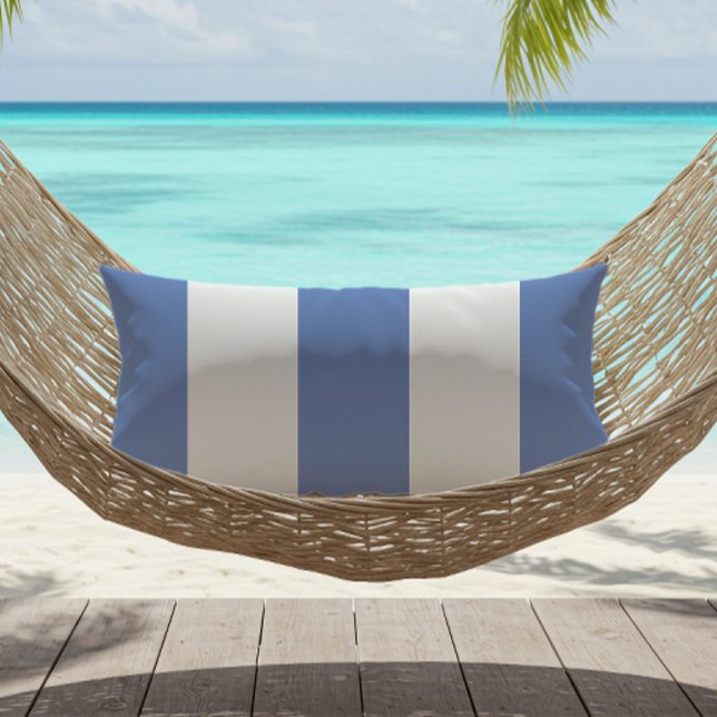Coussin D'extérieur Bleu Barbeau Blanc Larges Rayures de Cabane (Créateur téléchargé)