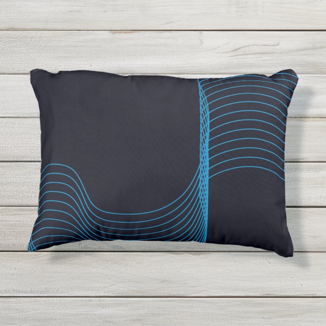 Coussin D'extérieur Bleu, cool, moderne, tendance, lignes courbes simp (Dos)