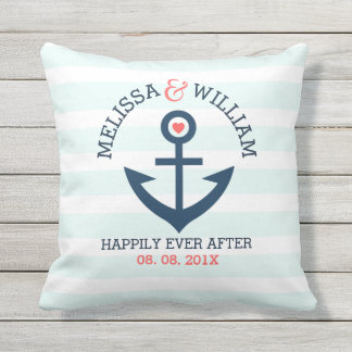 Coussin D'extérieur Bleu doux rayures Marine-Bleu Ancre de bateau naut