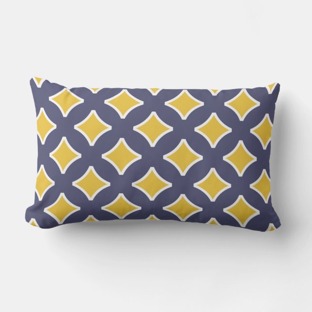 Coussin D'extérieur bleu marine, moutarde jaune, blanc, moderne (Recto)