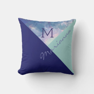 Coussin D'extérieur bleu monogrammé original et exclusif