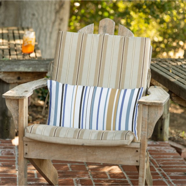 Coussin D'extérieur Bleu or et blanc Rayures de plage Côtière (Chaise)