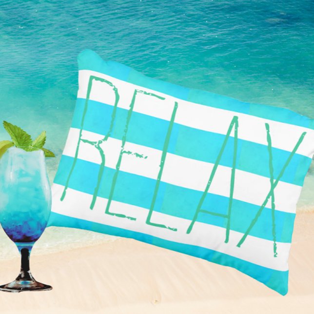 Coussin D'extérieur Bleu Prépa et Rayure Large Relax Blanc (Fun beach or pool pillow!)