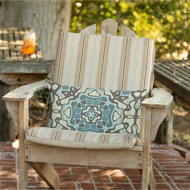 Coussin D'extérieur Bleu Turquoise Gris gris Taupe Brown Orient Tribal (Chaise)