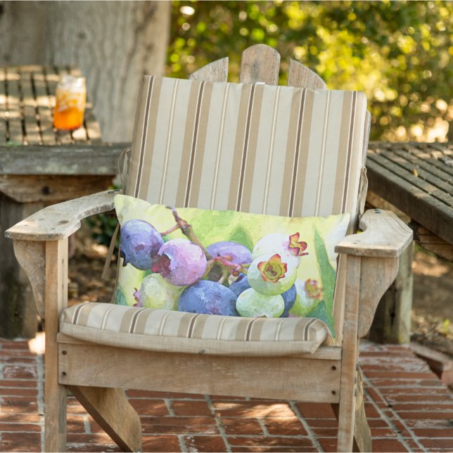 Coussin D'extérieur Bleuets d'été Aquarelle peinture d'art (Chaise)