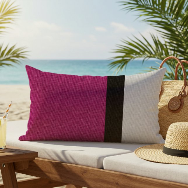 Coussin D'extérieur Bloc de couleur aspect lin Fuchsia Noir Gris Extér (Créateur téléchargé)