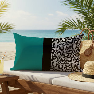 Coussin D'extérieur Bloc de couleur Empreinte de léopard Turquoise Arg