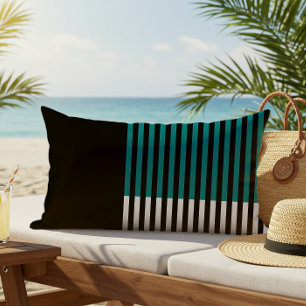 Coussin D'extérieur Bloc de couleur moderne Turquoise rayé noir blanc