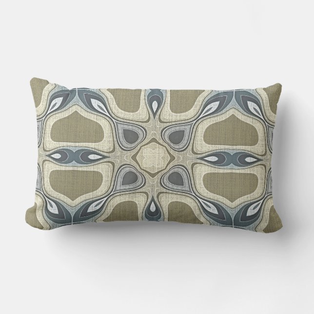 Coussin D'extérieur Blue Grey Mustard Ochre Green Orient Tribal Art (Recto)