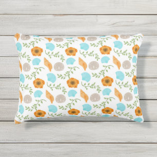 Coussin D'extérieur Blue Seashells Sea Snail Orange Flower