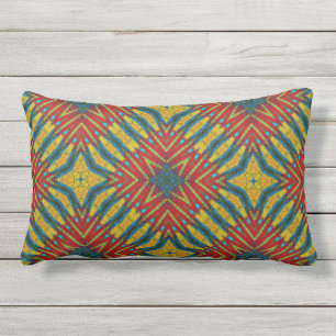 Coussin D'extérieur Bohême Rouge Bleu Jaune Cool Hippie Tribal Ethniqu